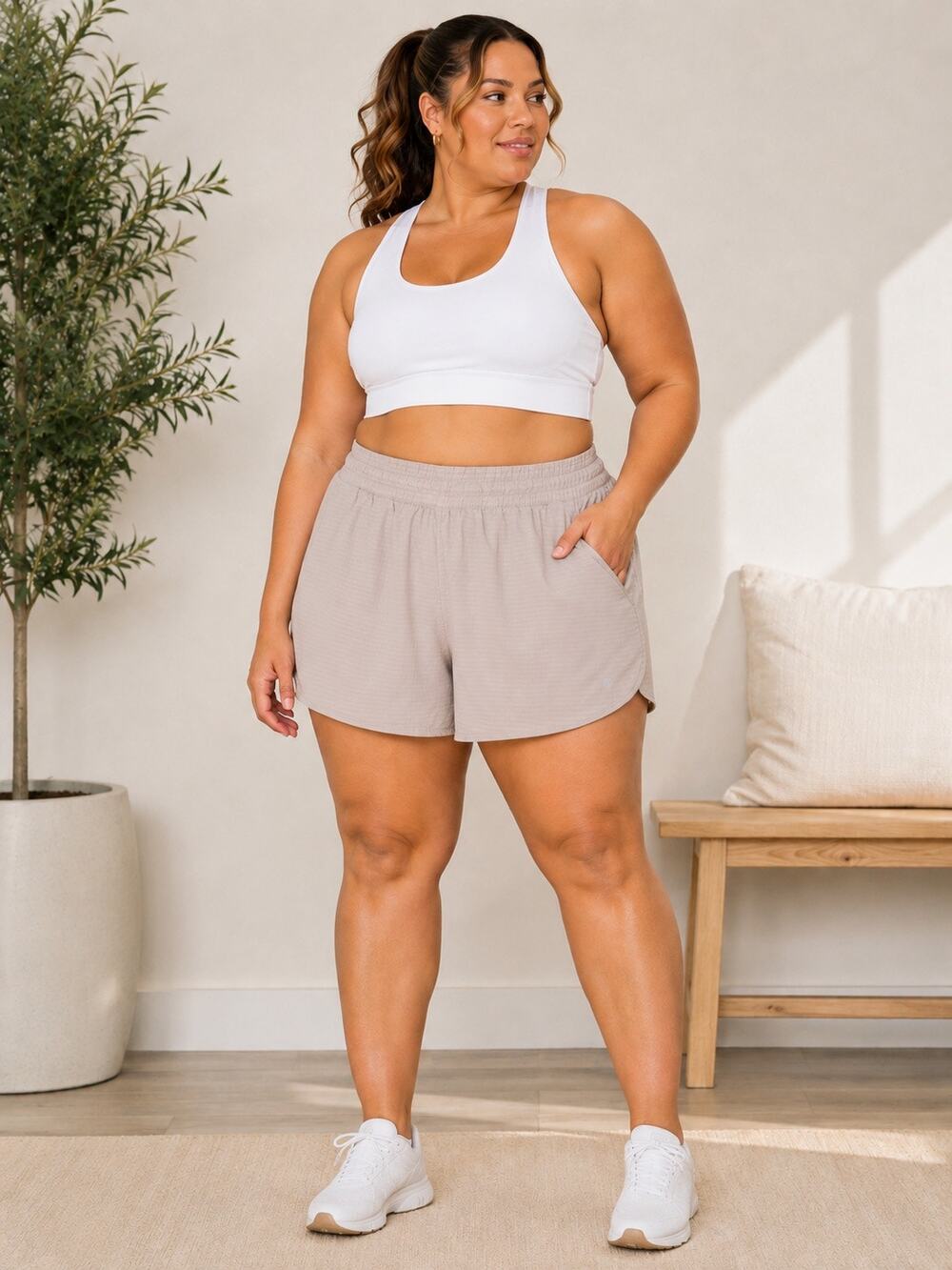 Apana XL Taupe Lined Athletic Yoga Running Shorts NWT